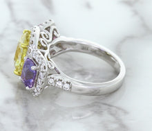 Load image into Gallery viewer, Multicolor Sapphire Ring with Diamond Halo in 18K White Gold
