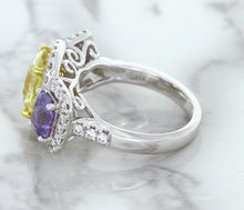Load image into Gallery viewer, Multicolor Sapphire Ring with Diamond Halo in 18K White Gold