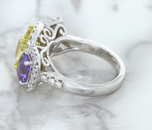 Load image into Gallery viewer, Multicolor Sapphire Ring with Diamond Halo in 18K White Gold