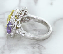 Load image into Gallery viewer, Multicolor Sapphire Ring with Diamond Halo in 18K White Gold