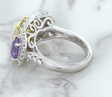 Load image into Gallery viewer, Multicolor Sapphire Ring with Diamond Halo in 18K White Gold