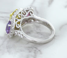 Load image into Gallery viewer, Multicolor Sapphire Ring with Diamond Halo in 18K White Gold