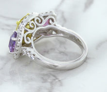 Load image into Gallery viewer, Multicolor Sapphire Ring with Diamond Halo in 18K White Gold