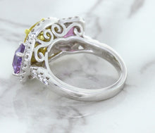 Load image into Gallery viewer, Multicolor Sapphire Ring with Diamond Halo in 18K White Gold