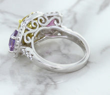 Load image into Gallery viewer, Multicolor Sapphire Ring with Diamond Halo in 18K White Gold