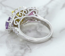 Load image into Gallery viewer, Multicolor Sapphire Ring with Diamond Halo in 18K White Gold