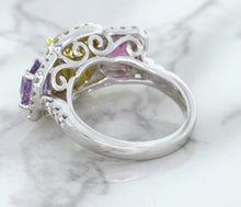 Load image into Gallery viewer, Multicolor Sapphire Ring with Diamond Halo in 18K White Gold