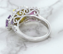 Load image into Gallery viewer, Multicolor Sapphire Ring with Diamond Halo in 18K White Gold