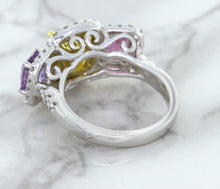 Load image into Gallery viewer, Multicolor Sapphire Ring with Diamond Halo in 18K White Gold