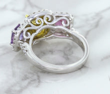Load image into Gallery viewer, Multicolor Sapphire Ring with Diamond Halo in 18K White Gold