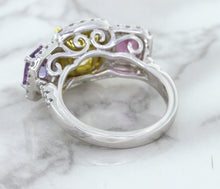 Load image into Gallery viewer, Multicolor Sapphire Ring with Diamond Halo in 18K White Gold