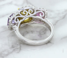 Load image into Gallery viewer, Multicolor Sapphire Ring with Diamond Halo in 18K White Gold