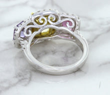 Load image into Gallery viewer, Multicolor Sapphire Ring with Diamond Halo in 18K White Gold