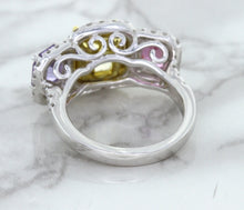 Load image into Gallery viewer, Multicolor Sapphire Ring with Diamond Halo in 18K White Gold