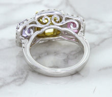 Load image into Gallery viewer, Multicolor Sapphire Ring with Diamond Halo in 18K White Gold