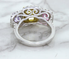 Load image into Gallery viewer, Multicolor Sapphire Ring with Diamond Halo in 18K White Gold