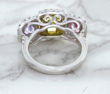 Load image into Gallery viewer, Multicolor Sapphire Ring with Diamond Halo in 18K White Gold