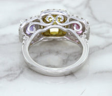 Load image into Gallery viewer, Multicolor Sapphire Ring with Diamond Halo in 18K White Gold