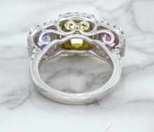 Load image into Gallery viewer, Multicolor Sapphire Ring with Diamond Halo in 18K White Gold
