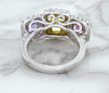 Load image into Gallery viewer, Multicolor Sapphire Ring with Diamond Halo in 18K White Gold