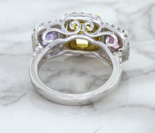 Load image into Gallery viewer, Multicolor Sapphire Ring with Diamond Halo in 18K White Gold
