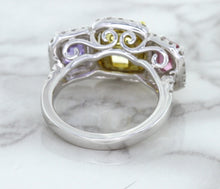 Load image into Gallery viewer, Multicolor Sapphire Ring with Diamond Halo in 18K White Gold