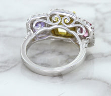 Load image into Gallery viewer, Multicolor Sapphire Ring with Diamond Halo in 18K White Gold