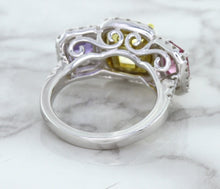 Load image into Gallery viewer, Multicolor Sapphire Ring with Diamond Halo in 18K White Gold