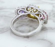 Load image into Gallery viewer, Multicolor Sapphire Ring with Diamond Halo in 18K White Gold