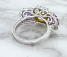 Load image into Gallery viewer, Multicolor Sapphire Ring with Diamond Halo in 18K White Gold
