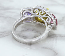 Load image into Gallery viewer, Multicolor Sapphire Ring with Diamond Halo in 18K White Gold