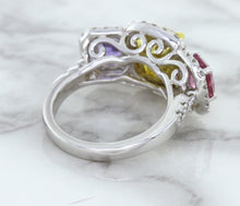 Load image into Gallery viewer, Multicolor Sapphire Ring with Diamond Halo in 18K White Gold