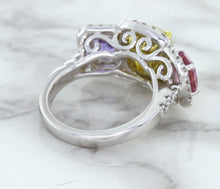 Load image into Gallery viewer, Multicolor Sapphire Ring with Diamond Halo in 18K White Gold