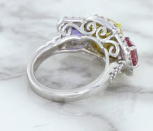 Load image into Gallery viewer, Multicolor Sapphire Ring with Diamond Halo in 18K White Gold
