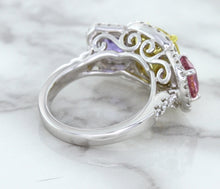 Load image into Gallery viewer, Multicolor Sapphire Ring with Diamond Halo in 18K White Gold