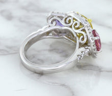 Load image into Gallery viewer, Multicolor Sapphire Ring with Diamond Halo in 18K White Gold