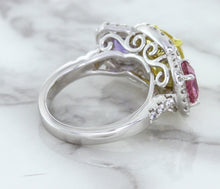 Load image into Gallery viewer, Multicolor Sapphire Ring with Diamond Halo in 18K White Gold