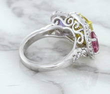 Load image into Gallery viewer, Multicolor Sapphire Ring with Diamond Halo in 18K White Gold