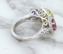 Load image into Gallery viewer, Multicolor Sapphire Ring with Diamond Halo in 18K White Gold