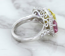 Load image into Gallery viewer, Multicolor Sapphire Ring with Diamond Halo in 18K White Gold