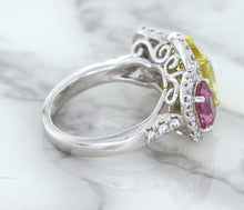 Load image into Gallery viewer, Multicolor Sapphire Ring with Diamond Halo in 18K White Gold