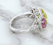 Load image into Gallery viewer, Multicolor Sapphire Ring with Diamond Halo in 18K White Gold