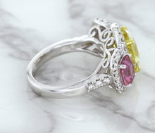 Load image into Gallery viewer, Multicolor Sapphire Ring with Diamond Halo in 18K White Gold