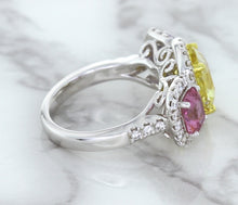 Load image into Gallery viewer, Multicolor Sapphire Ring with Diamond Halo in 18K White Gold