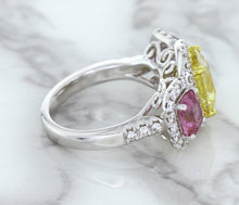 Load image into Gallery viewer, Multicolor Sapphire Ring with Diamond Halo in 18K White Gold