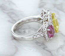 Load image into Gallery viewer, Multicolor Sapphire Ring with Diamond Halo in 18K White Gold