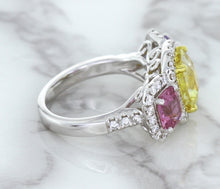 Load image into Gallery viewer, Multicolor Sapphire Ring with Diamond Halo in 18K White Gold
