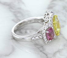 Load image into Gallery viewer, Multicolor Sapphire Ring with Diamond Halo in 18K White Gold