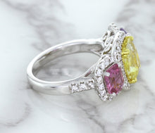 Load image into Gallery viewer, Multicolor Sapphire Ring with Diamond Halo in 18K White Gold