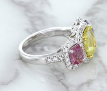Load image into Gallery viewer, Multicolor Sapphire Ring with Diamond Halo in 18K White Gold